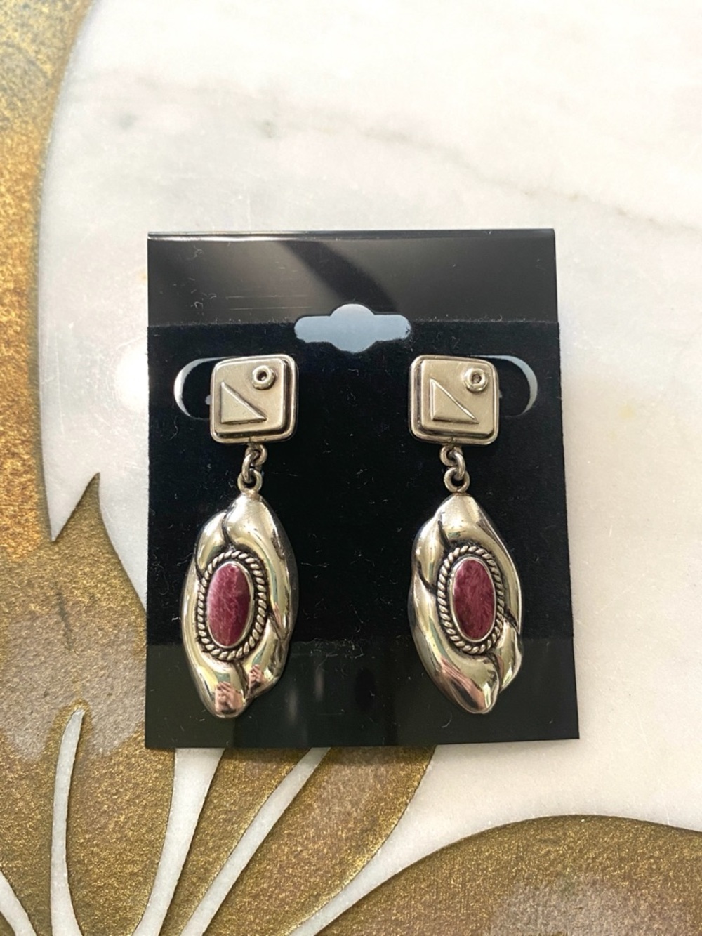 Artisanal Navajo Sterling Silver and Stone Drop Earrings